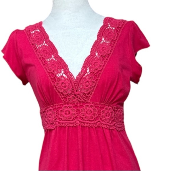 Eyeshadow Babydoll Empire Waist Crochet Trim V Neck Wrap  vintage Y2k coquette - Picture 2 of 6